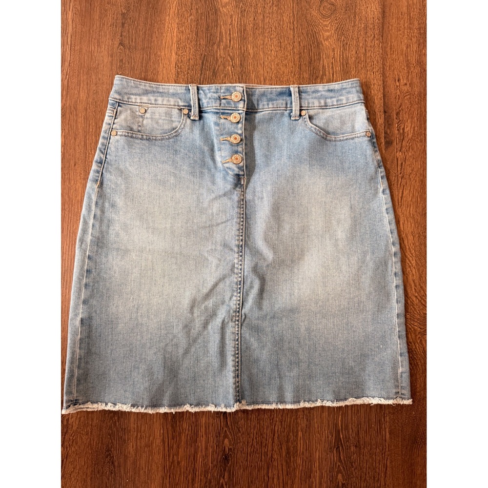 Talbots Womens Light Wash Denim Mini Skirt Button Fly Raw Hem Size 8‎